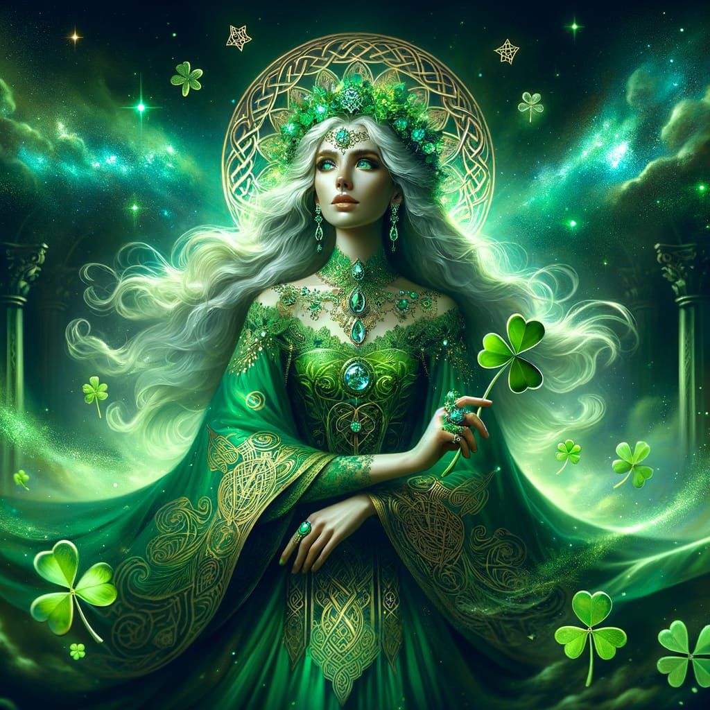 Ethereal Irish Goddess in Emerald Regalia
