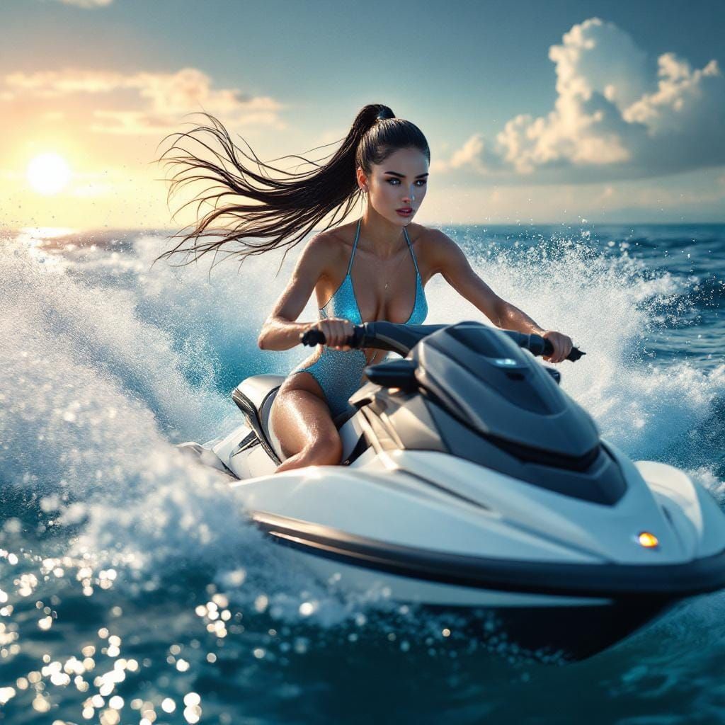 Woman on Jet Ski in Hyperrealistic Detail
