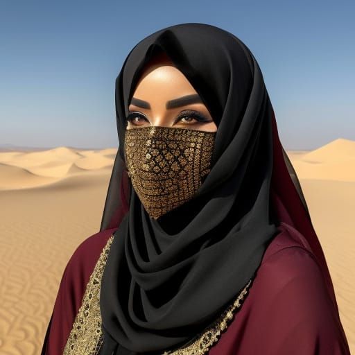 Fantasy Arabic Woman with Golden Mask in Desert