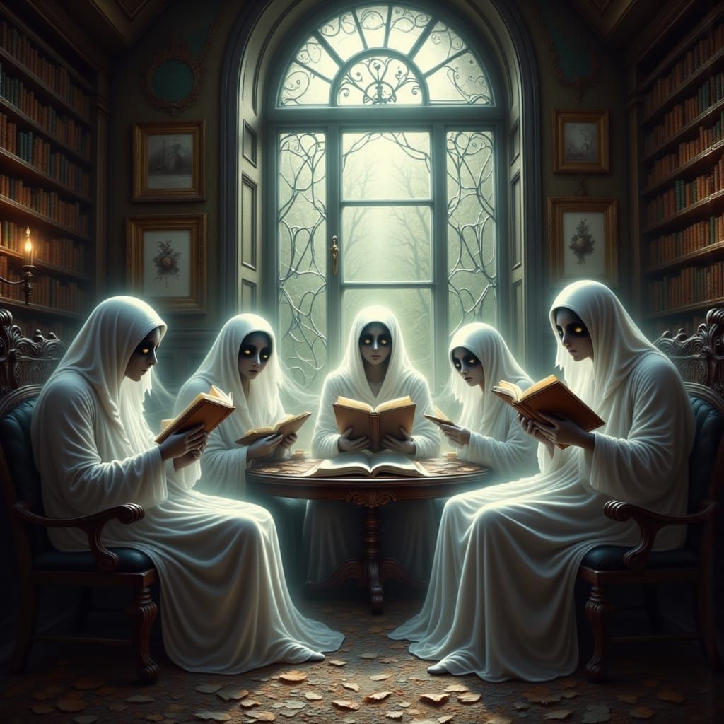 Ghostly Reading Group in Victorian Library