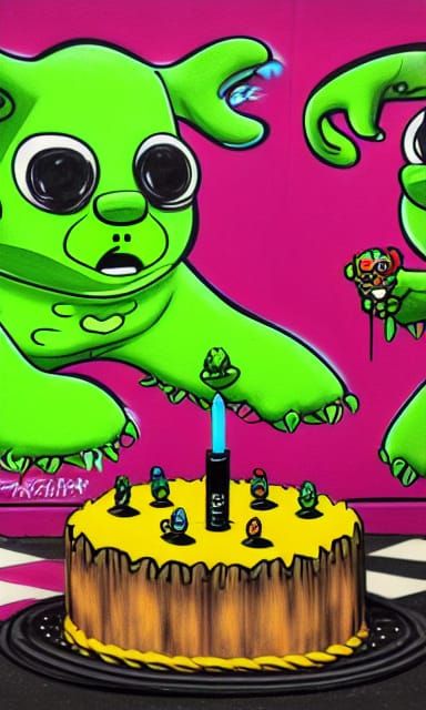 Zombie Carebears Kaiju Birthday Party in Graffiti Ink