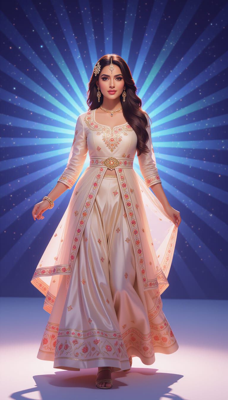 Holographic Astral Woman in Traditional Dress