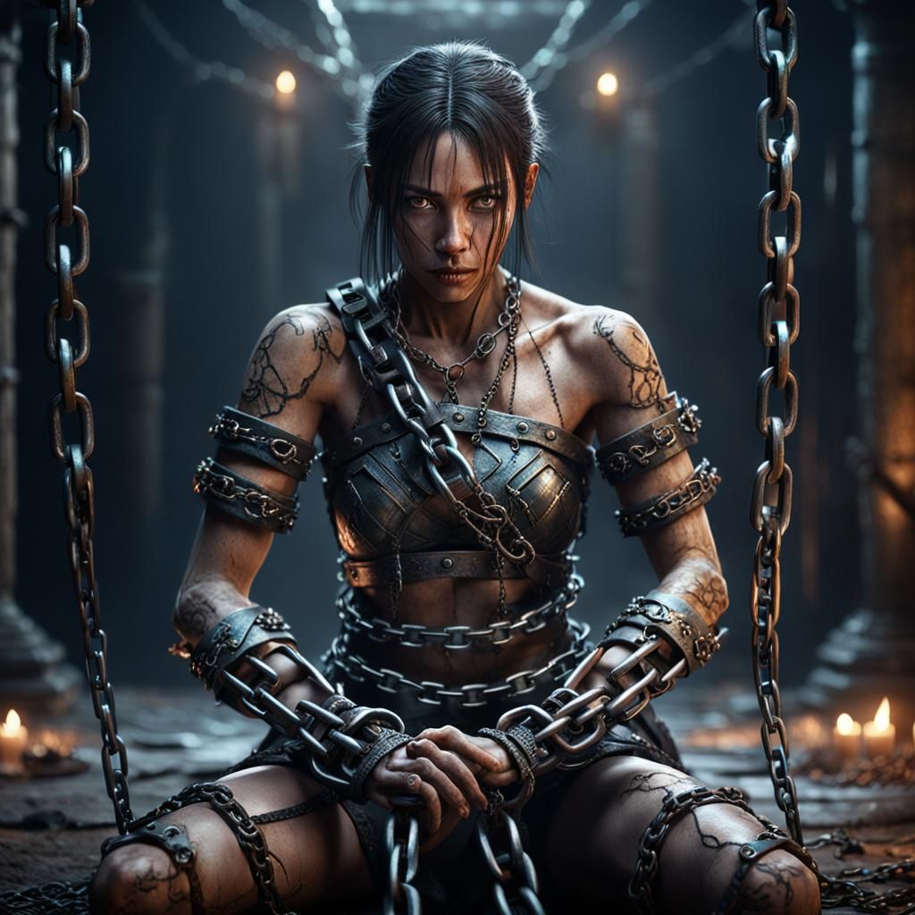 Captive Warrior Woman in Dark Fantasy Style