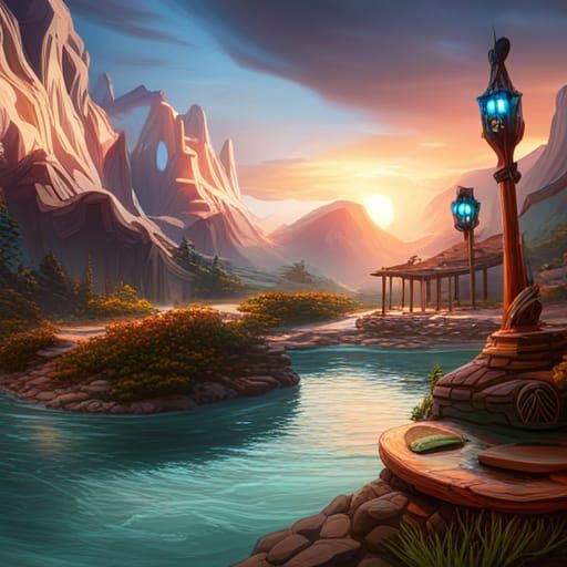 Detailed Matte Painting of Indigenous Paddle Decorations