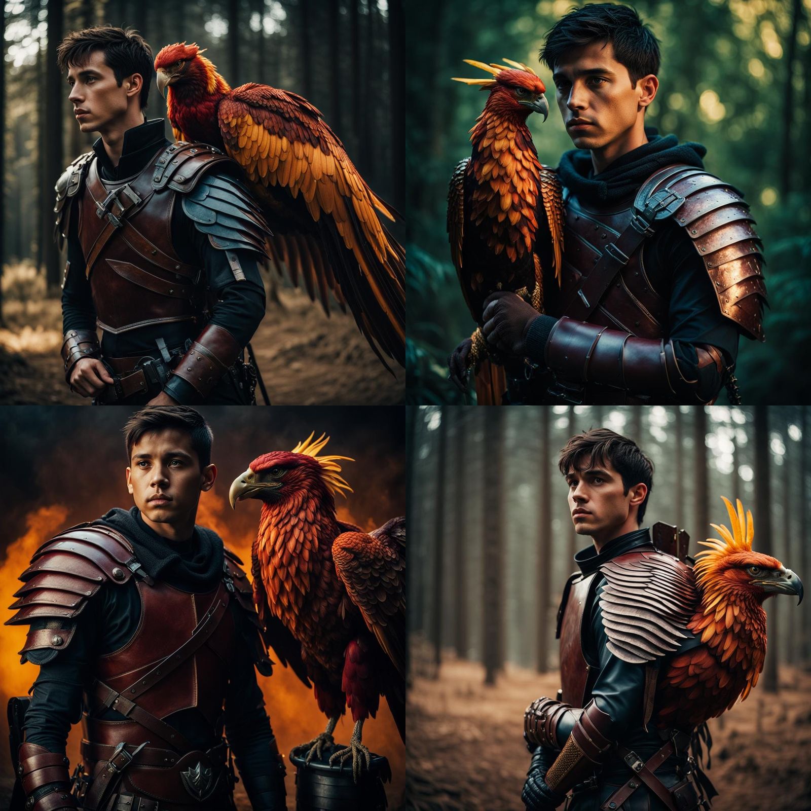 Young Warrior with Phoenix Companion: Cinematic Portrait