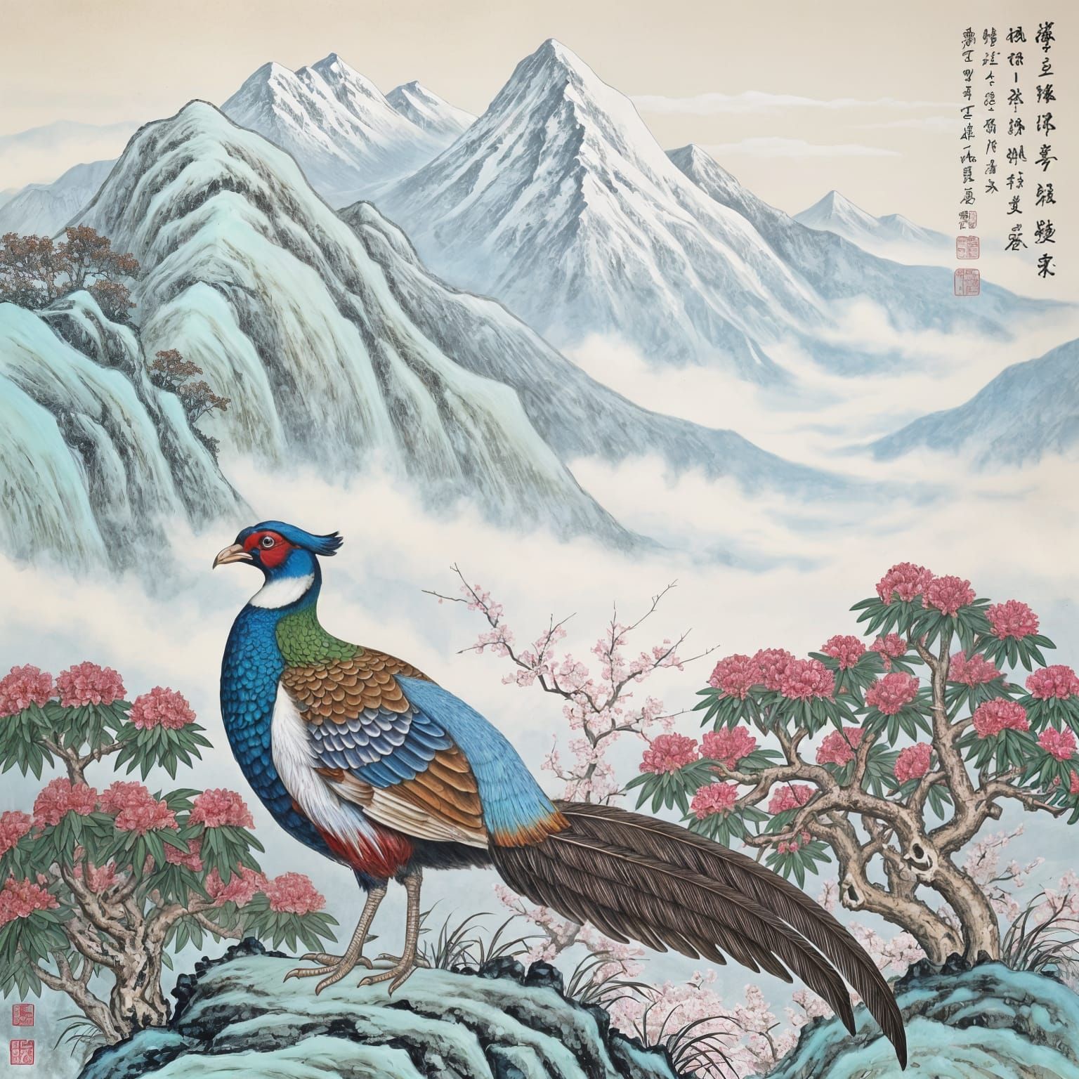 Himalayan Monal Pheasant in Traditional Chinese Painting