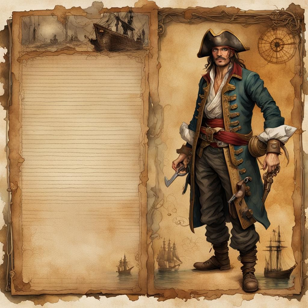 Pirate's Journal Page with Watercolor Filter