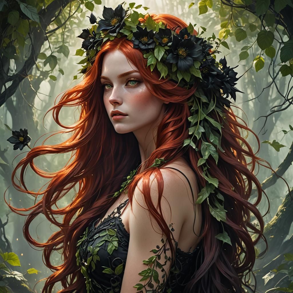 Woman with Red Hair and Floral Crown