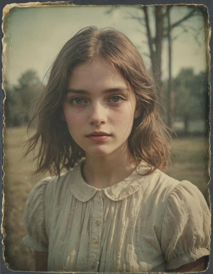 Girl in Polaroid Photograph with Nostalgic Charm