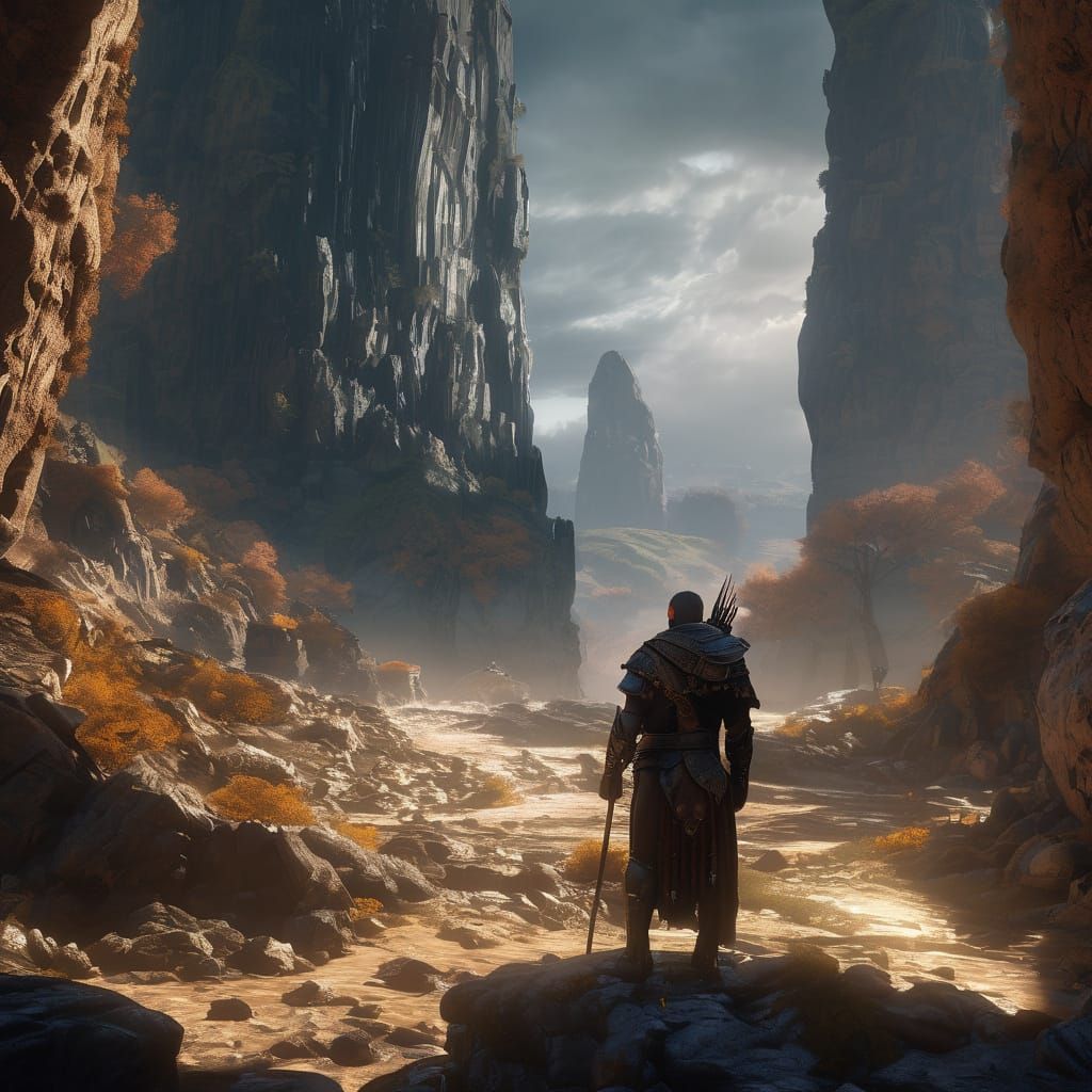 Earth Genasi Scholar Gazes at Obsidian Obelisk