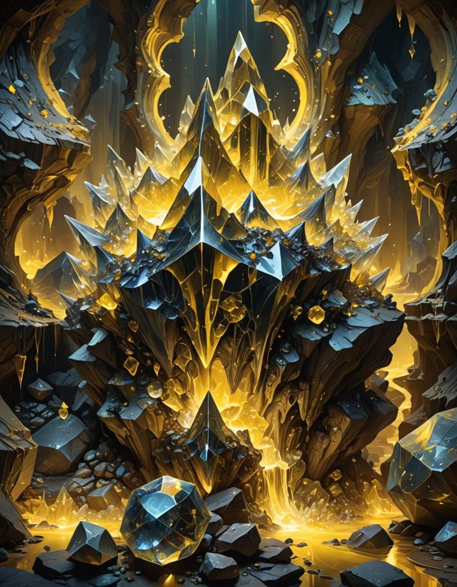 Glowing Crystal Artifact in Cavern, Fantasy Art