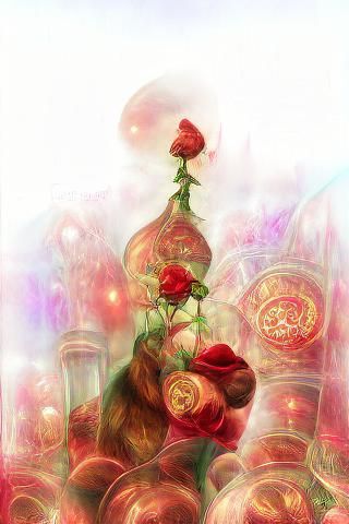 Impressionistic Red Roses in Art Nouveau Style
