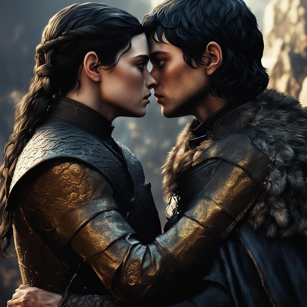 Arya and Shireen Kissing: Romantic Fantasy Art