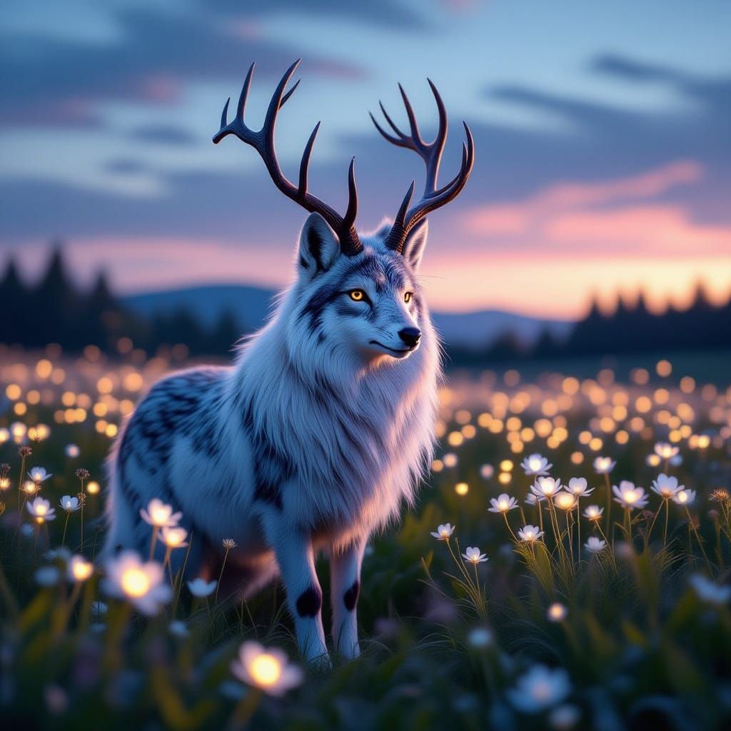 Majestic Wolpertinger in Bioluminescent Field