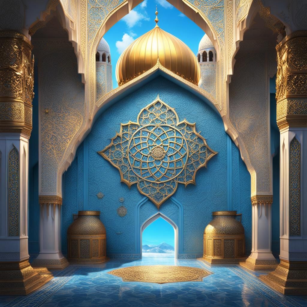 Islamic Contest Cover Art with Gold and Light Blue
