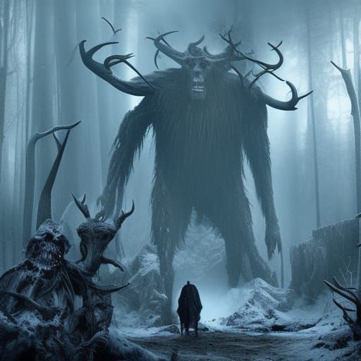 Epic Wendigo in a Dramatic Digital Painting