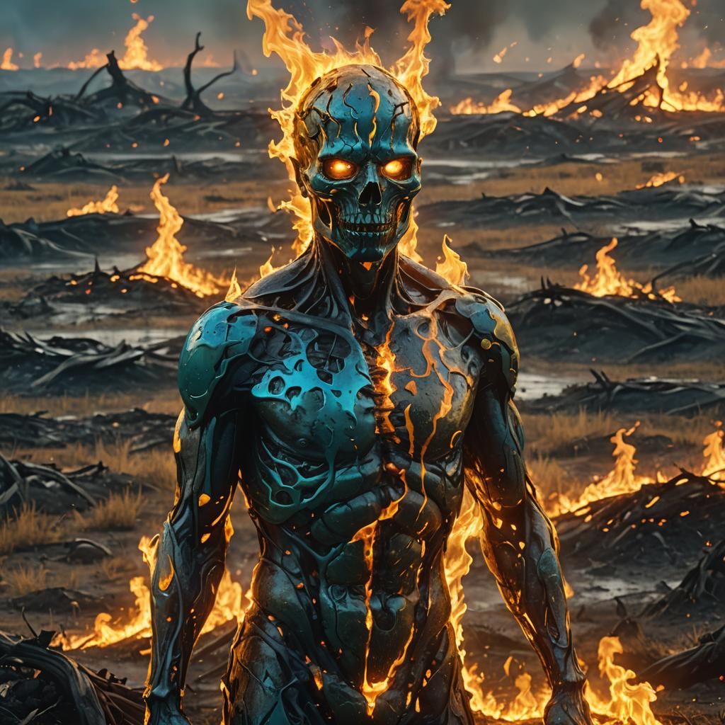 Melted Figure in Burning Field: Fantasy Concept Art