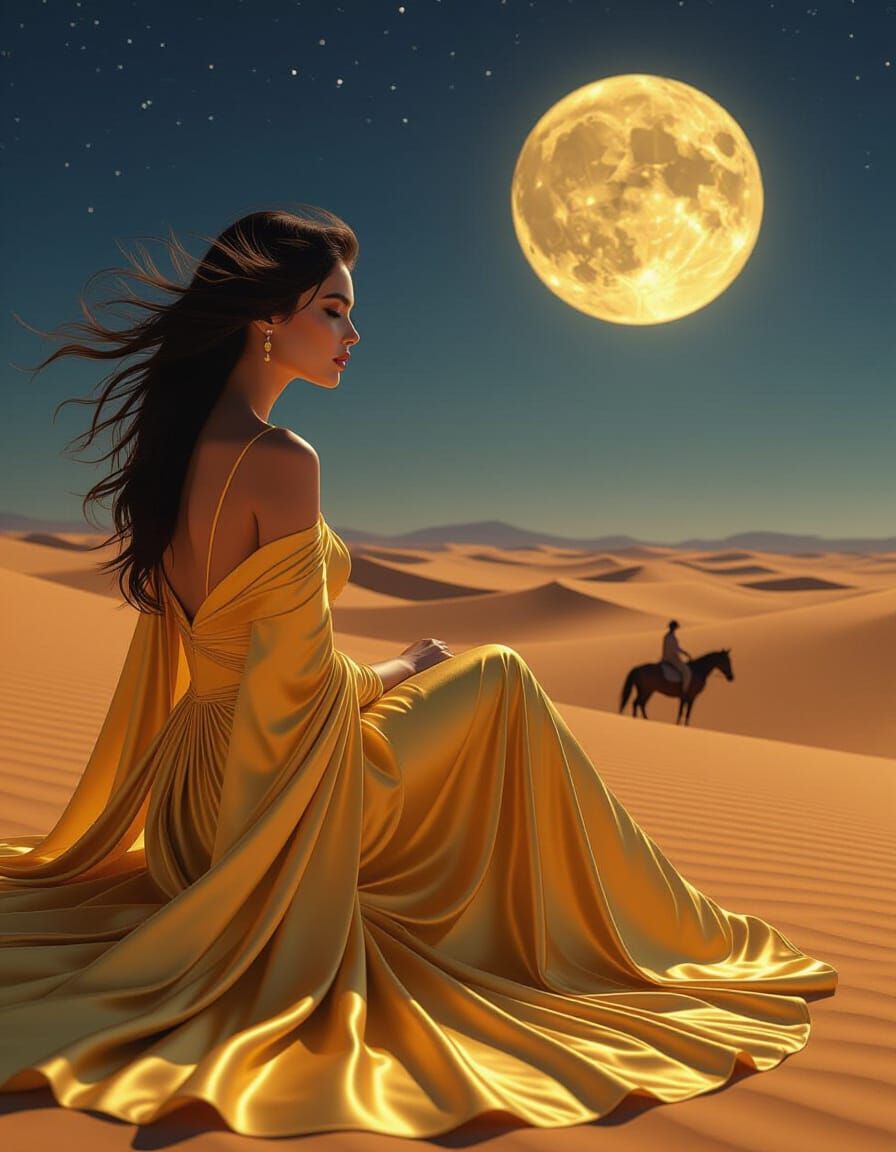Moonlit Desert Portrait in Hyper-Realistic 3D