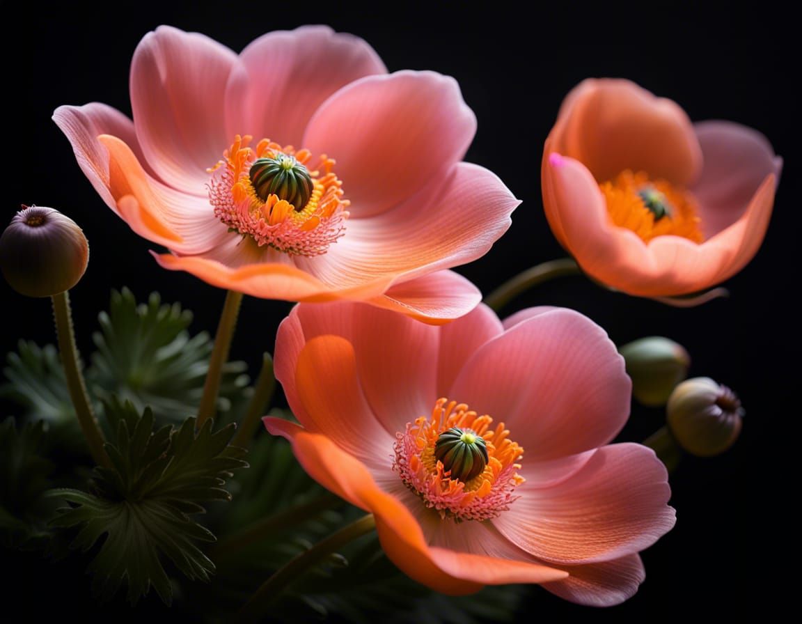 Pink Anemone Flowers with Orange Centers