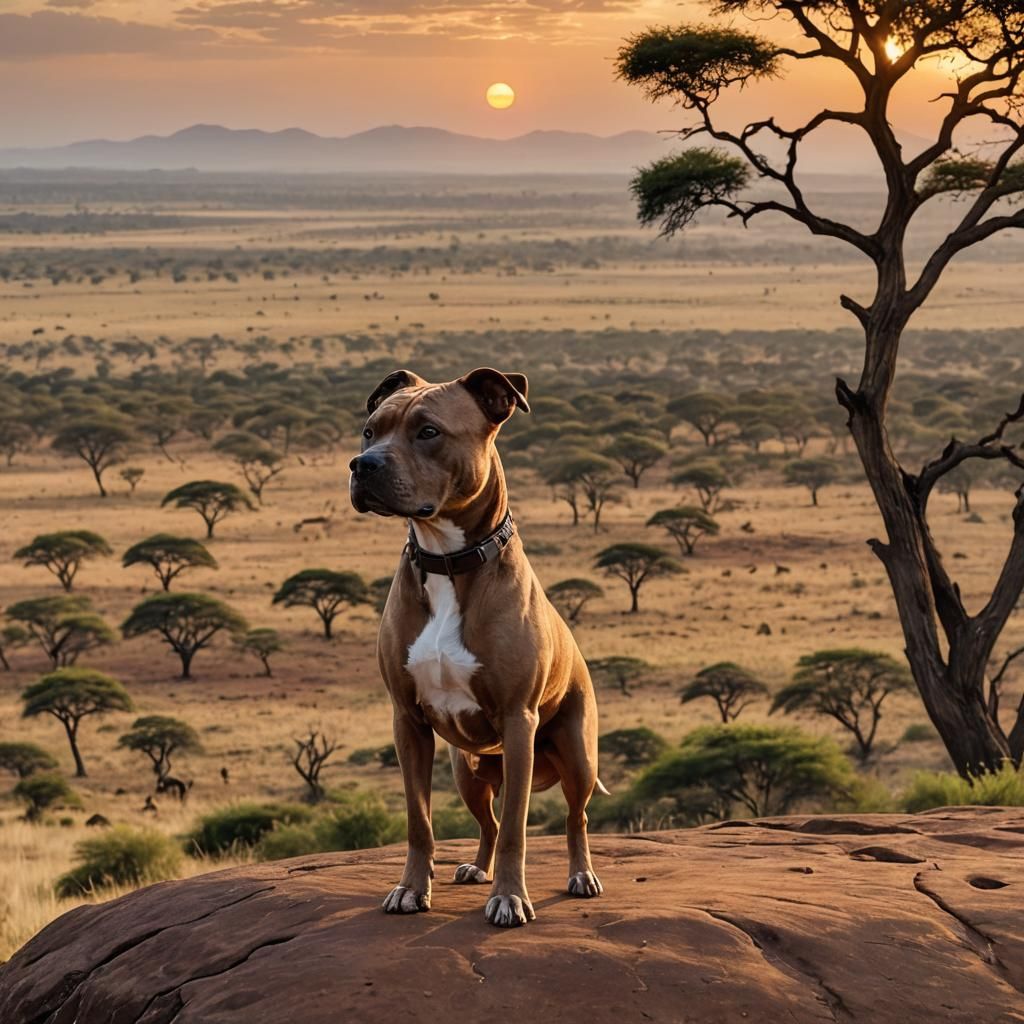 Staffordshire Terrier Watching African Sunset