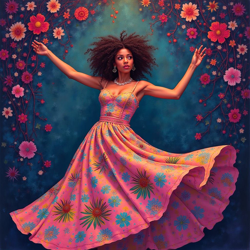 Psychedelic 70s Concert Poster with Dancing Woman