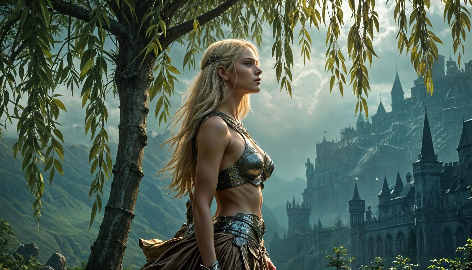 Blonde Woman Warrior in Fantasy Armor
