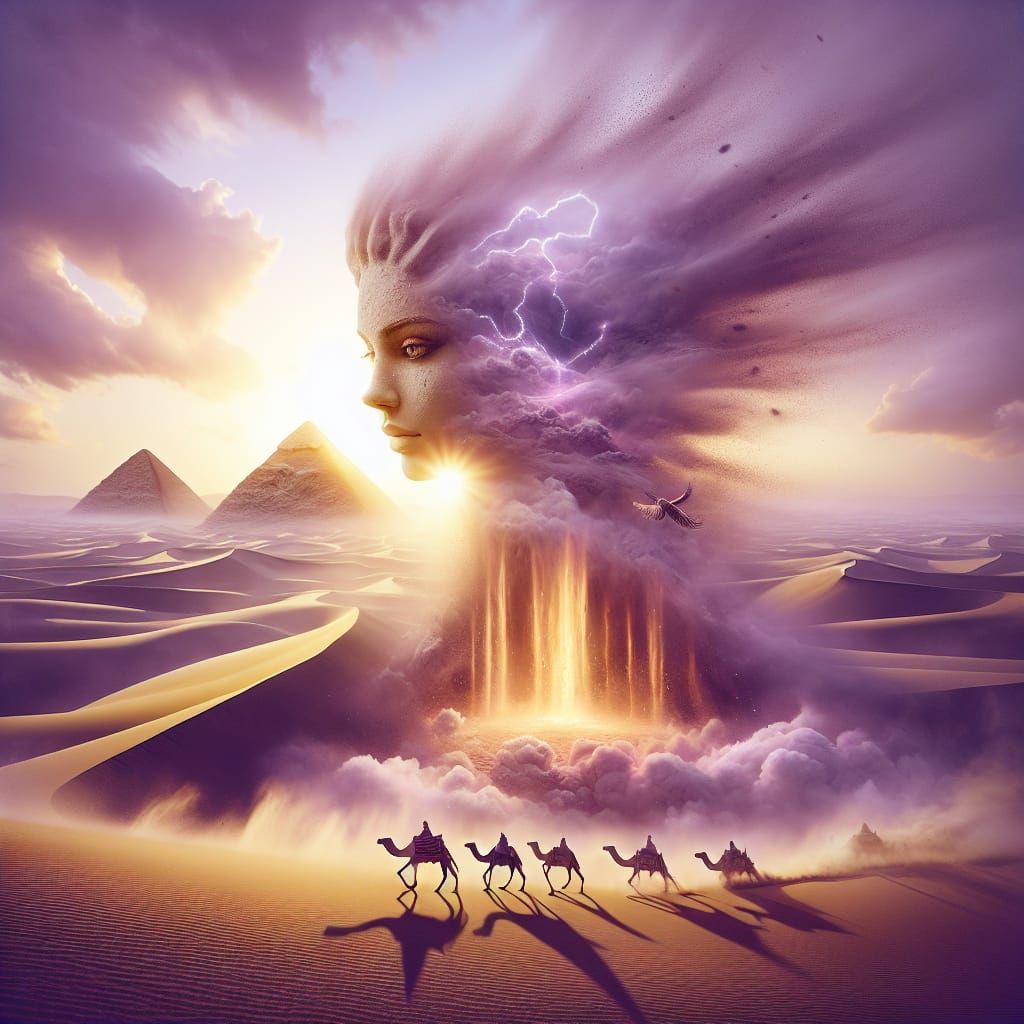 Sandstorm Sphinx: Desert Woman in Double Exposure