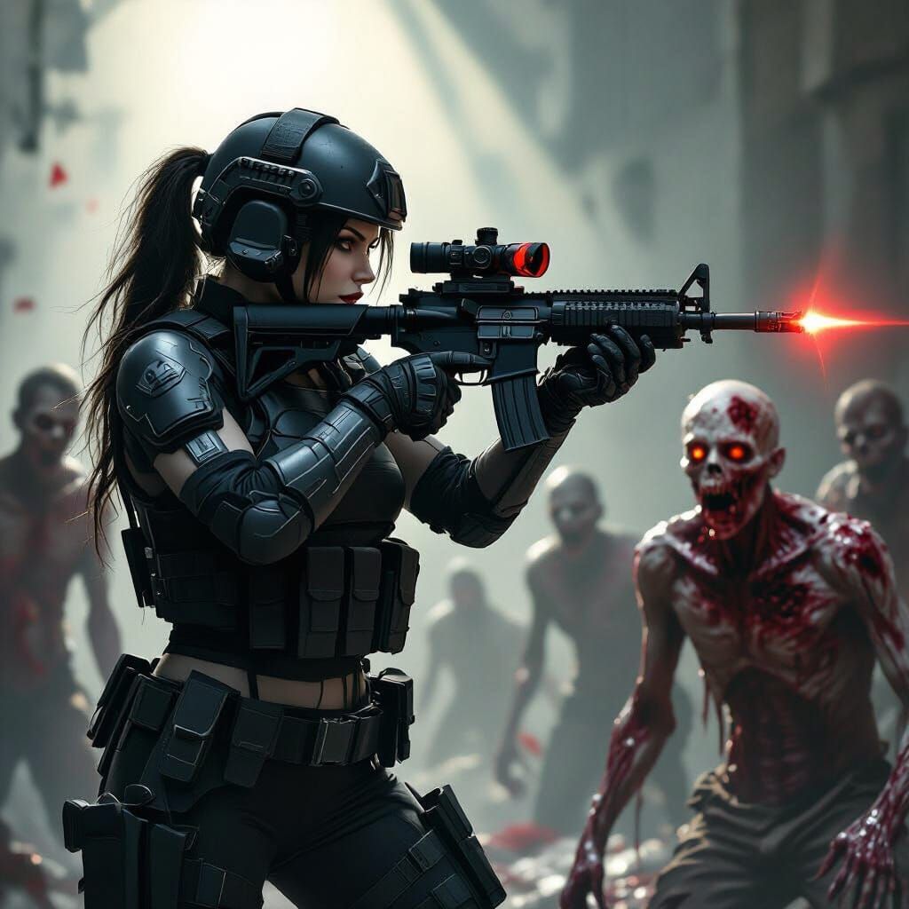 Vampire SWAT Operative Battles Zombies in Gritty Photorealis...