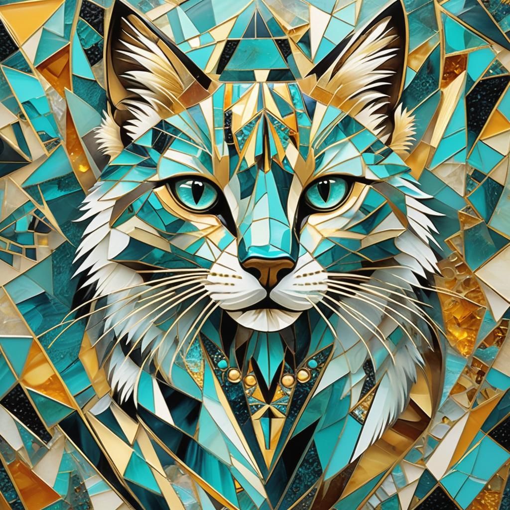 Geometric Feline: A Cubist Art Deco Cat