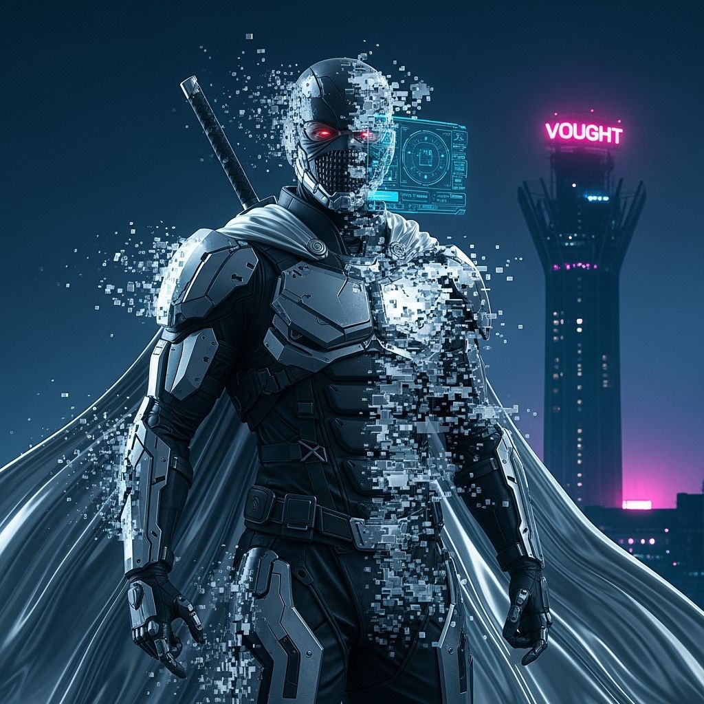 Cyberpunk Ninja with Optical Camouflage in Neon Cityscape