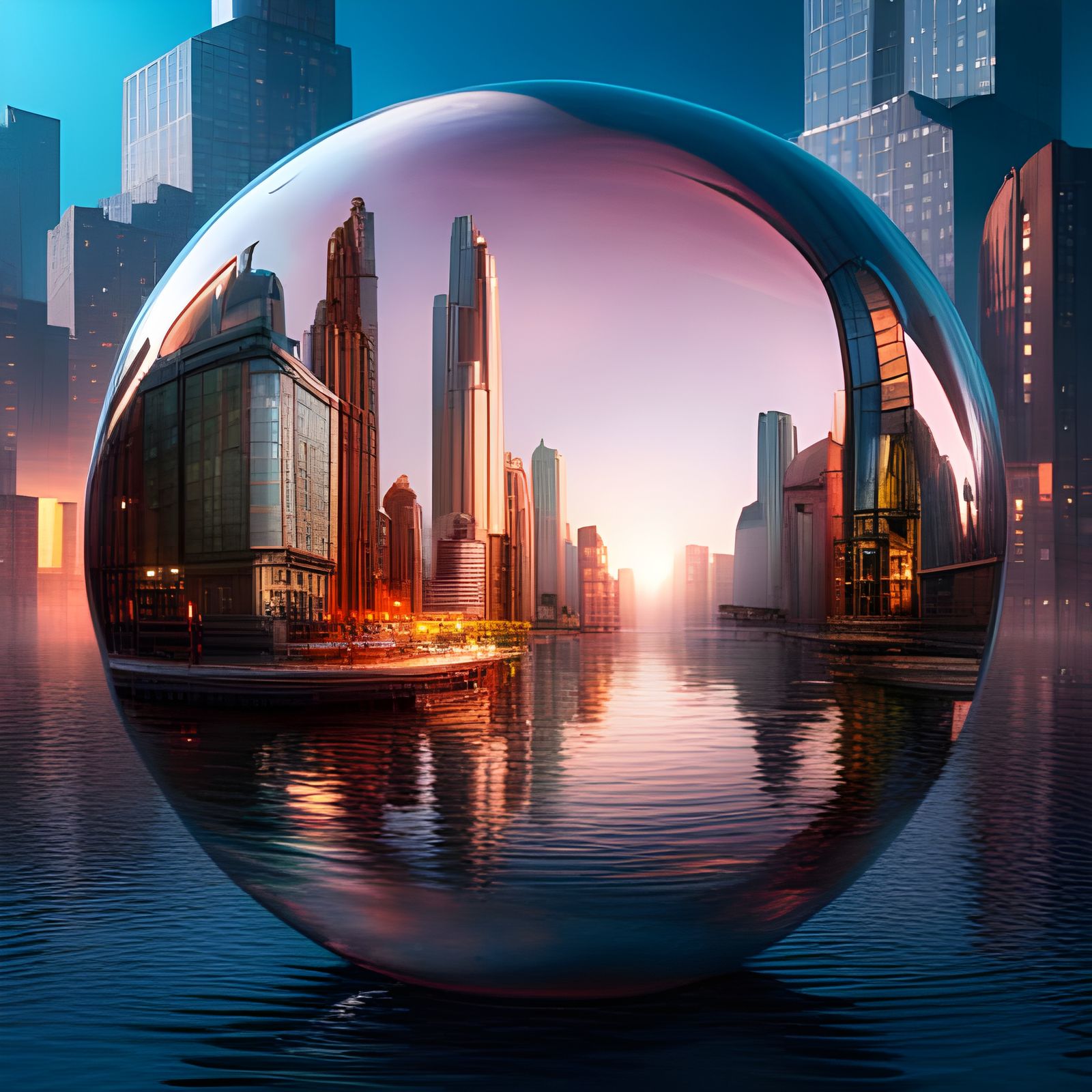 Magic City in Water Bubble: 3D Octane Render