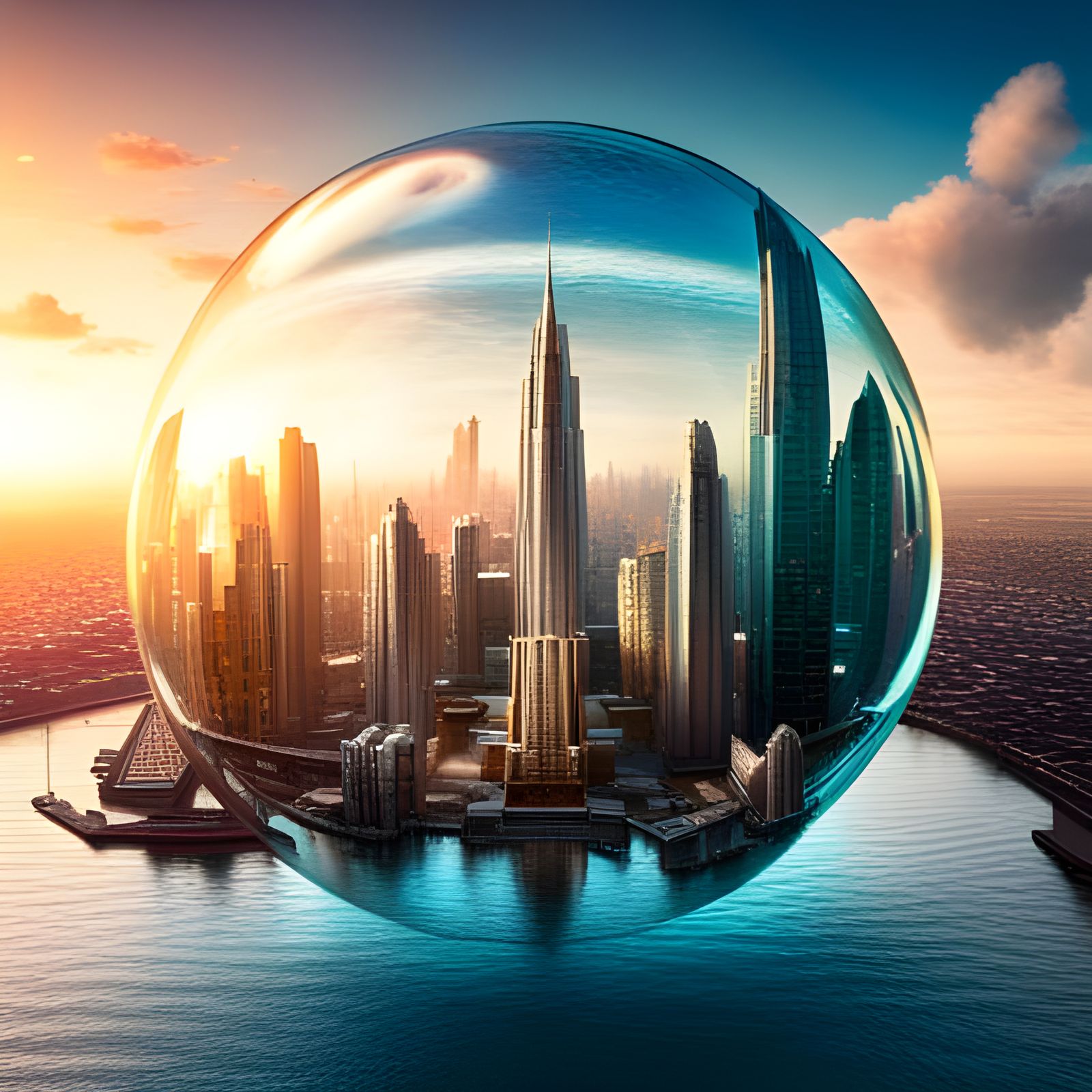 Magical 3D City Inside Water Bubble