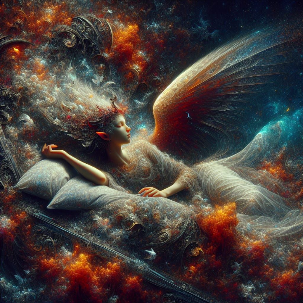 Fantasy Angelic Demon on Bed: Matte Painting