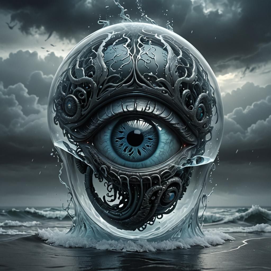 Glass 'A' with Eye and Brain in Dark Fantasy