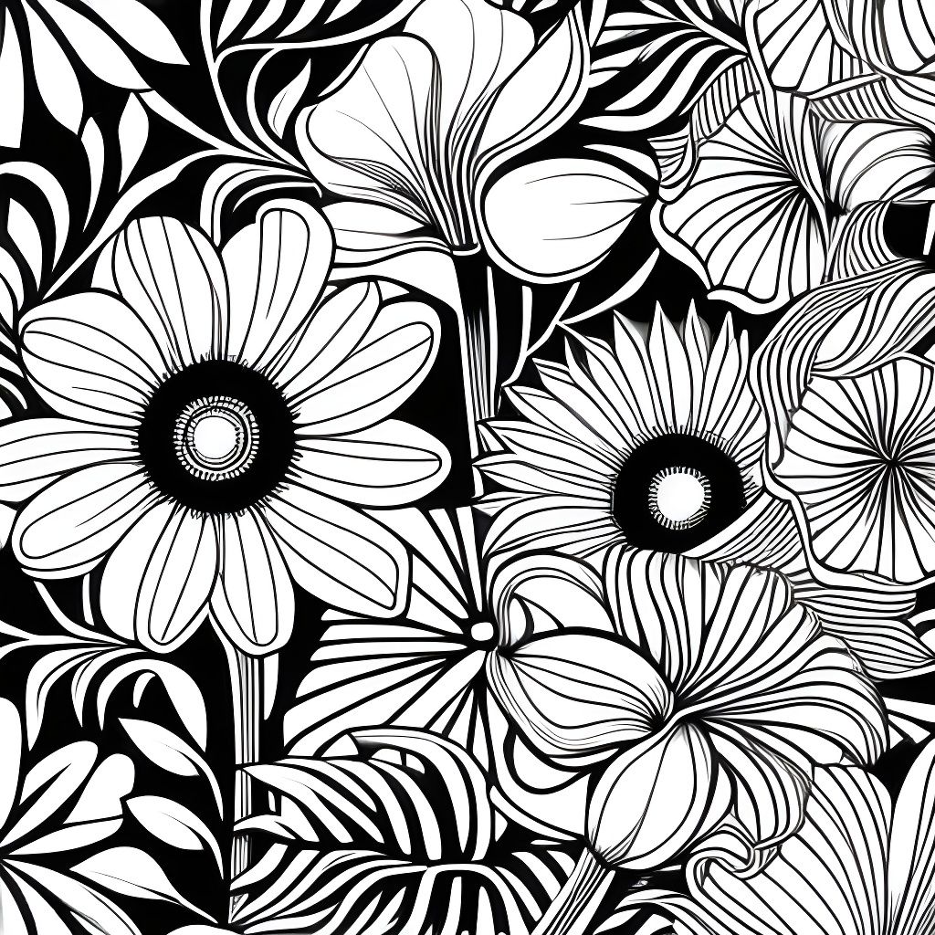 Monochrome Floral Vector Graphic in Black and White