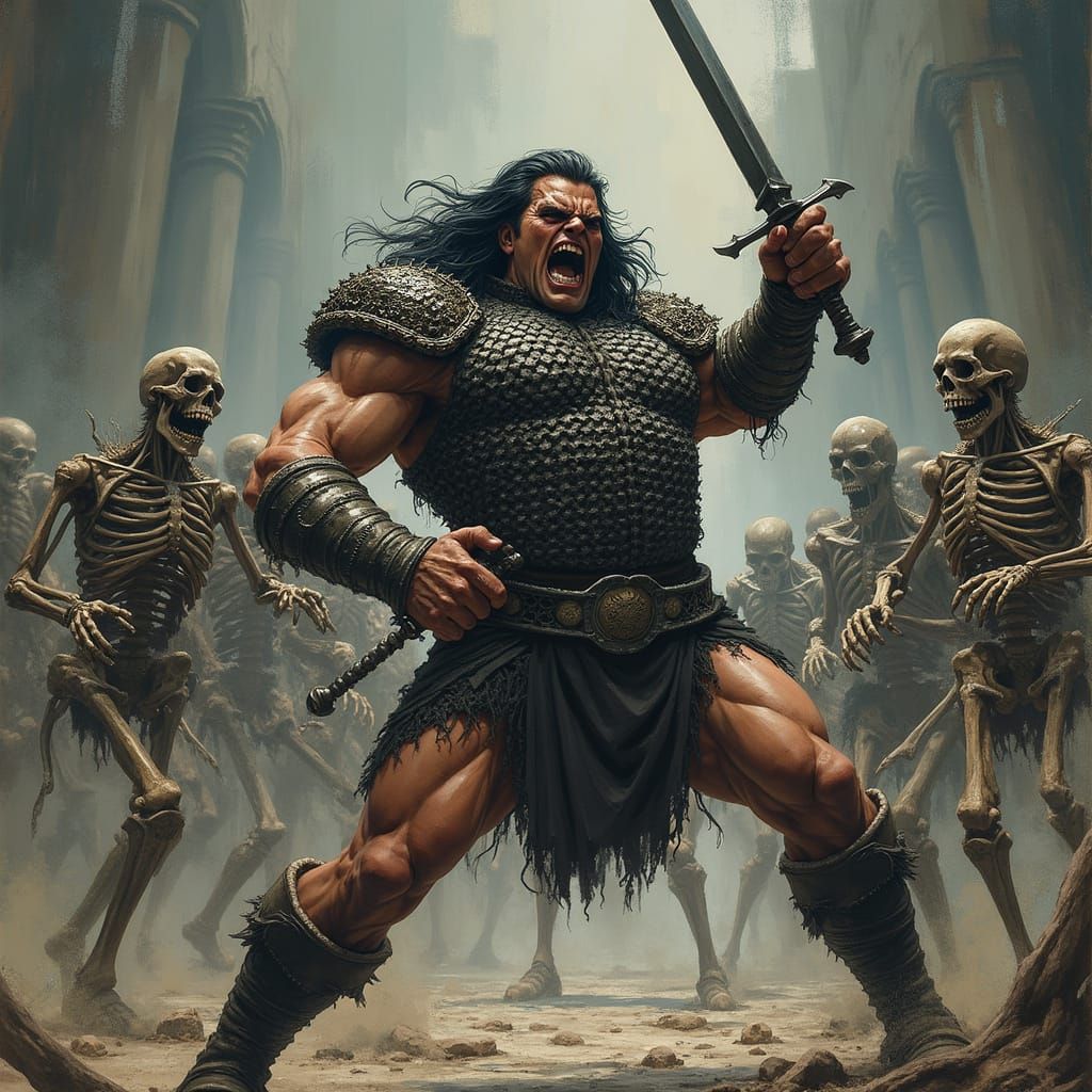 Gothic Warrior Battles Undead Hordes in Dark Fantasy Combat
