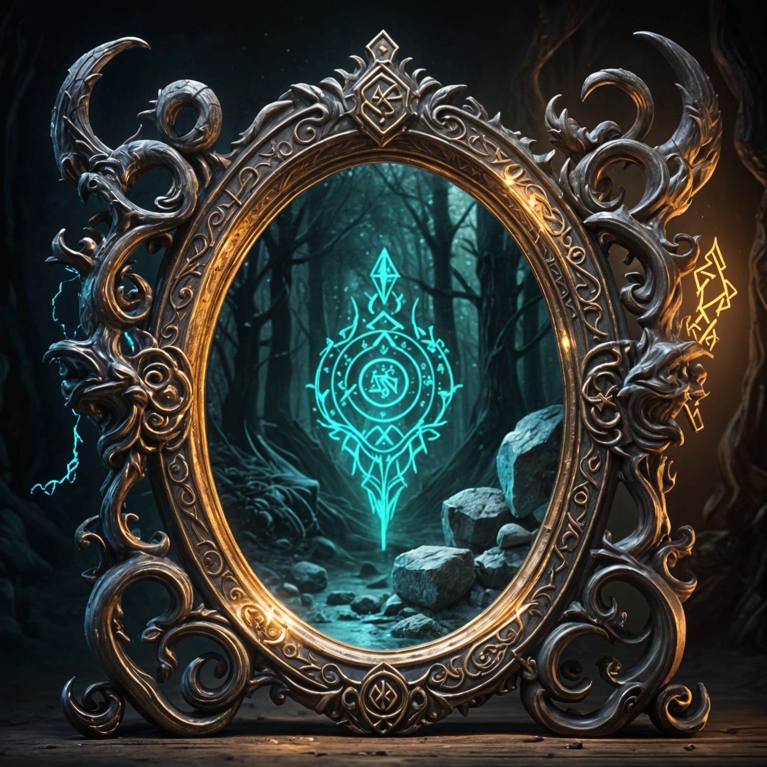 Enchanted Mirror Glowing with Runes in Ethereal Style