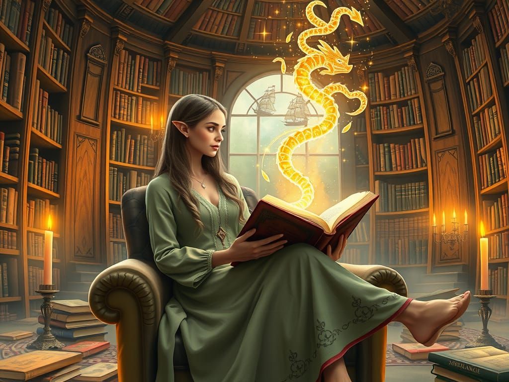 Elf reading a magical book