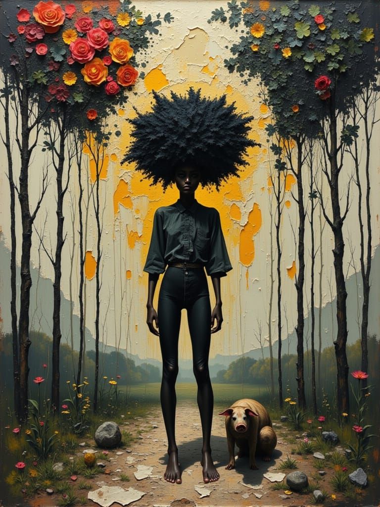 Person with Pig in Split-Infinity: Contexture Moody