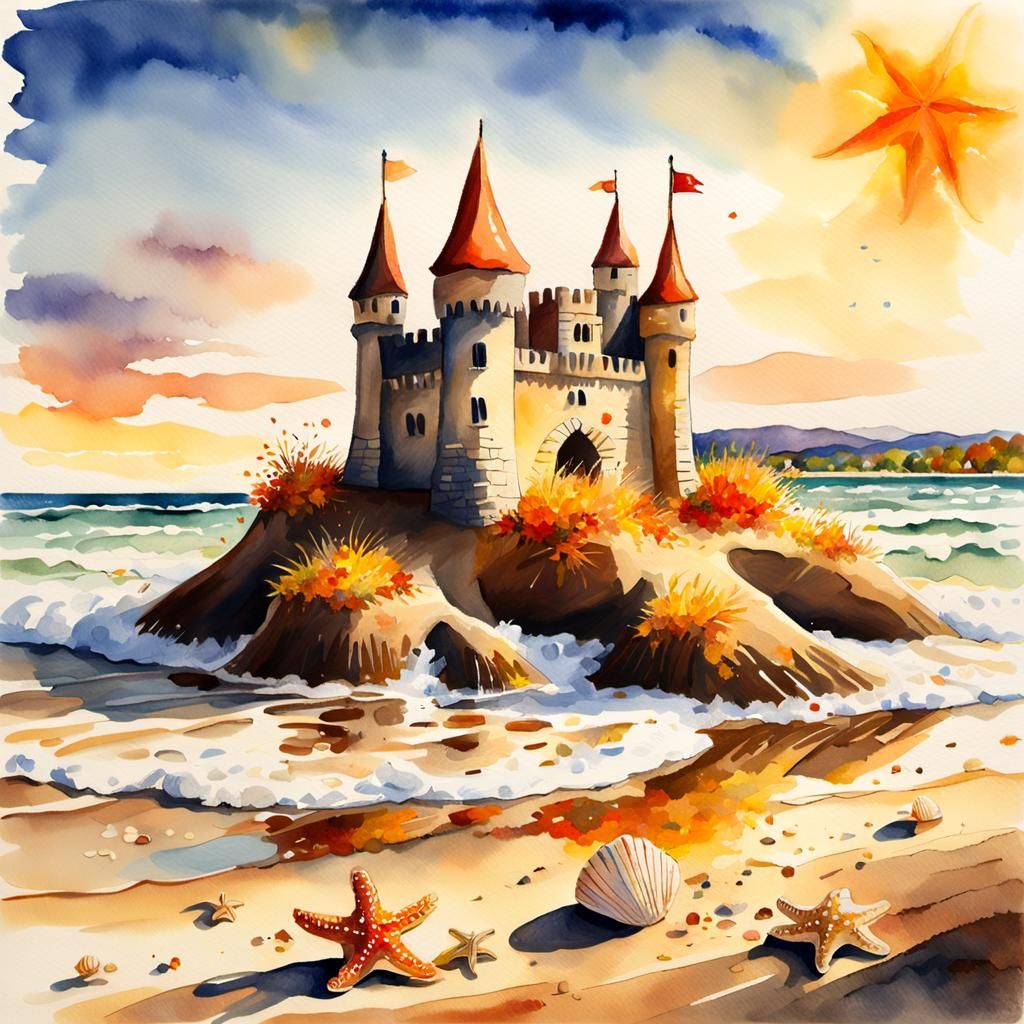 Autumn Sunset on Crumbling Sandcastle Shore
