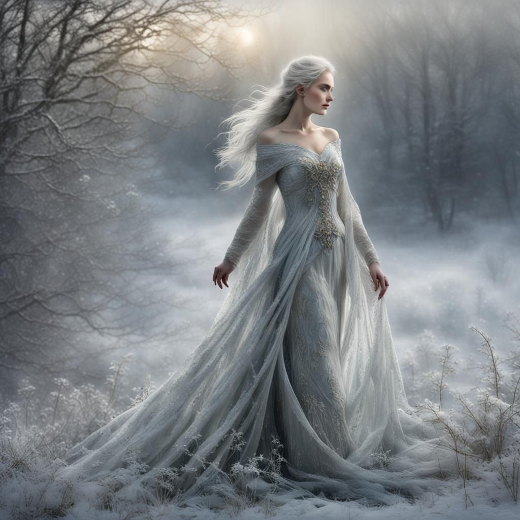 Winter Maiden in Icy Landscape, Graffiti Art