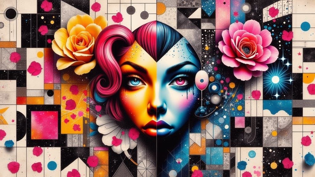 QT in Cubist Style with Rose Petals