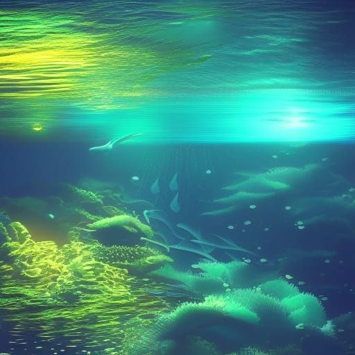 Bioluminescent Ocean: Underwater Art Nouveau Seascape