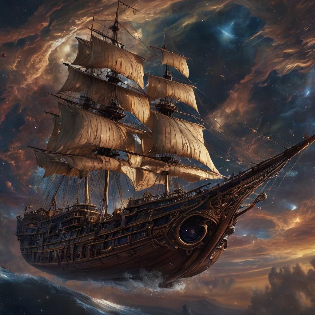 Spelljammer Ship Sailing Through Space in Digital Art