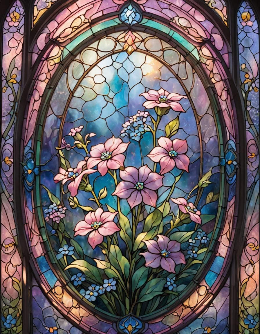 Ethereal Stained Glass Forget-Me-Not Flower