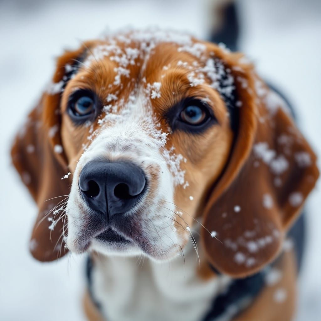 Realistic Beagle Portrait in Snow