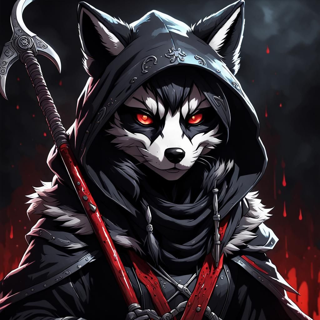 Anime Black Fox Anthro with Scythe