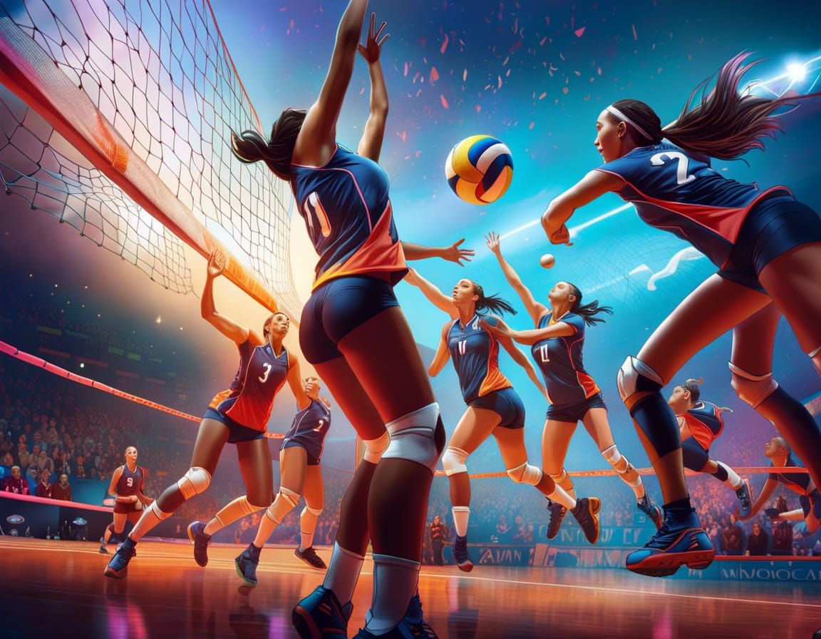 Volleyball Team in Action: Detailed Digital Art
