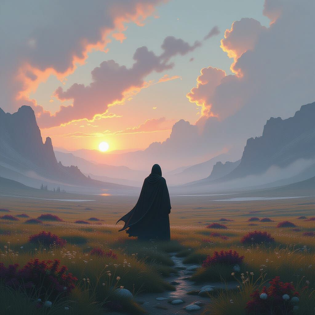 Mysterious Figure in Dreamy Surreal Landscape