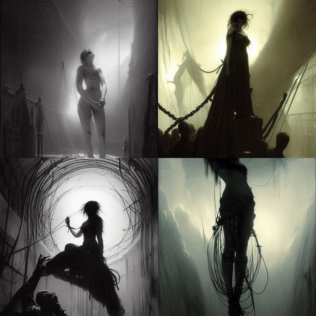 Gothic Horror Girl in Engraving Style